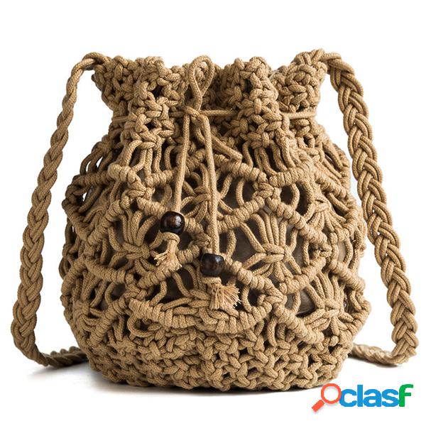 Mujer Crossbody tejido hueco Bolsa Paja Bolsa Viaje Playa