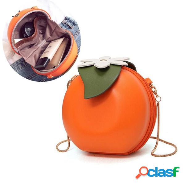 Mujer Cute Orange Chain Bolsa PU Teléfono de cuero Bolsa