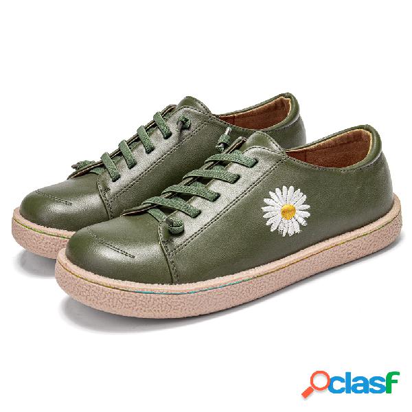Mujer Daisy Embroidered Comfy Soft Zapatos Planos Con