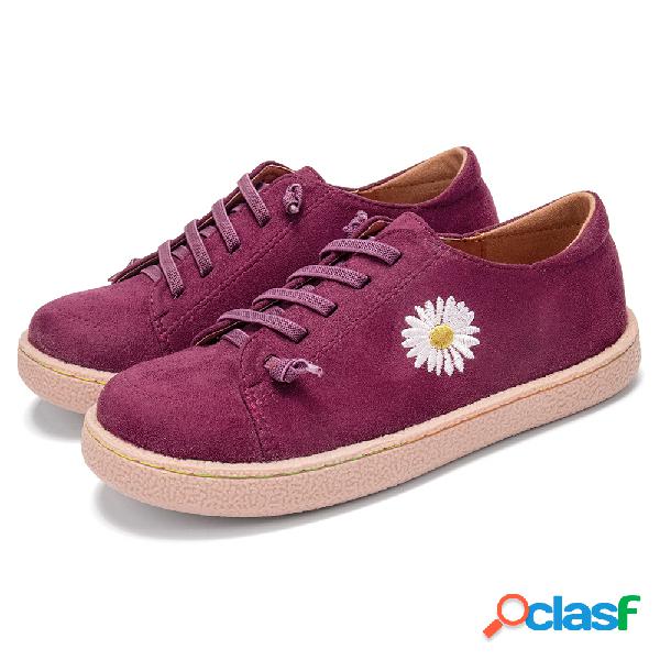 Mujer Daisy Embroidered Soft Suede Zapatos casuales con