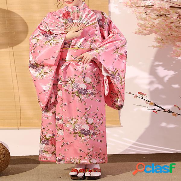 Mujer Estilo japonés estampado Cinturón Conjunto de kimono