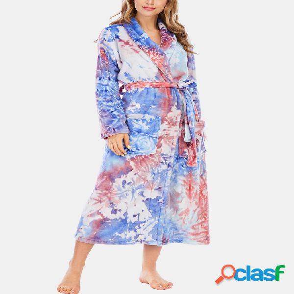 Mujer Franela Tie-Dye Bolsillos dobles sueltos gruesos