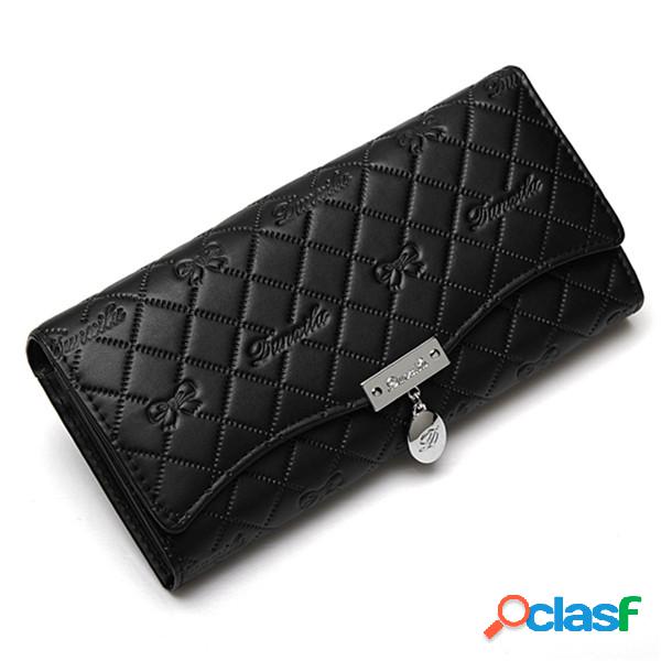 Mujer Handy Classical Leather Button Long Wallet