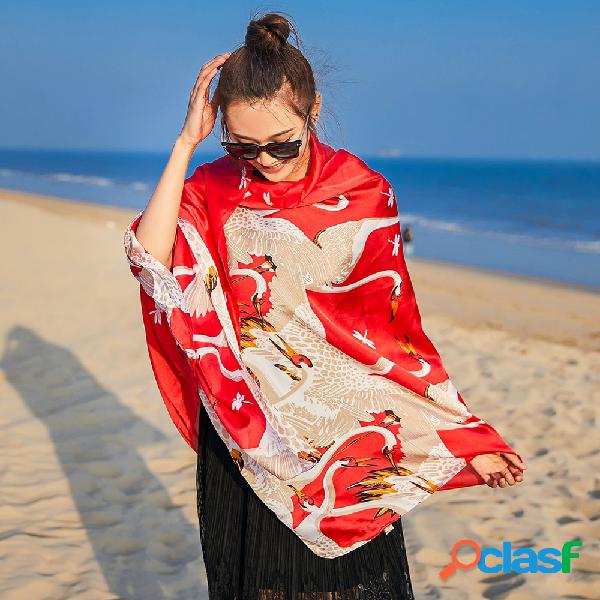 Mujer Impresión con grúa blanca Protector solar Playa