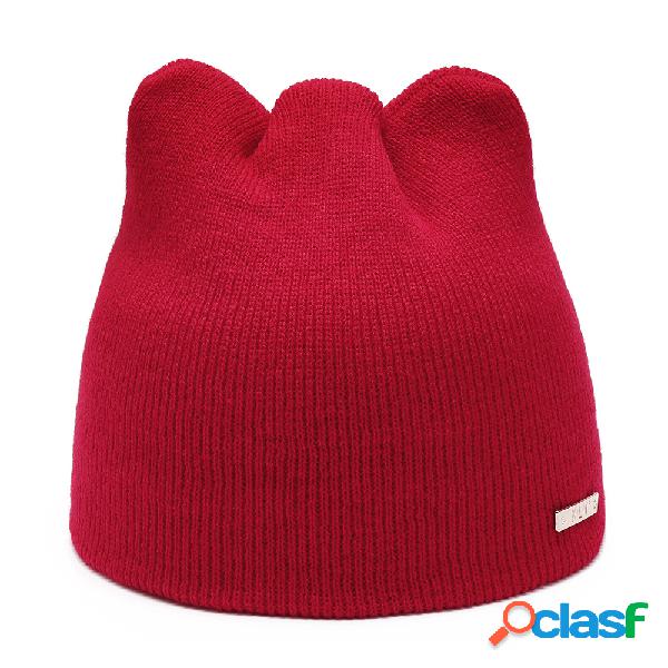 Mujer Invierno Gato Orejeras Gorros de punto Color sólido