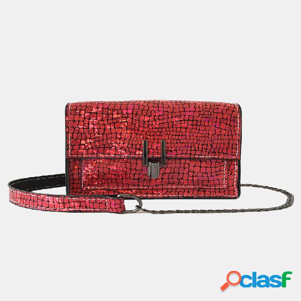 Mujer Láser Y-Lock Chain Mini Square Crossbody Bolsa