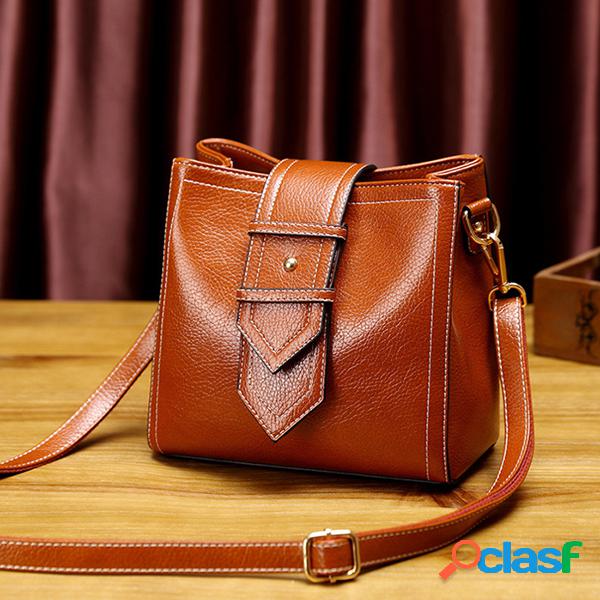 Mujer Ocio Hombro sólido Bolsa Oil Crossbody de cuero