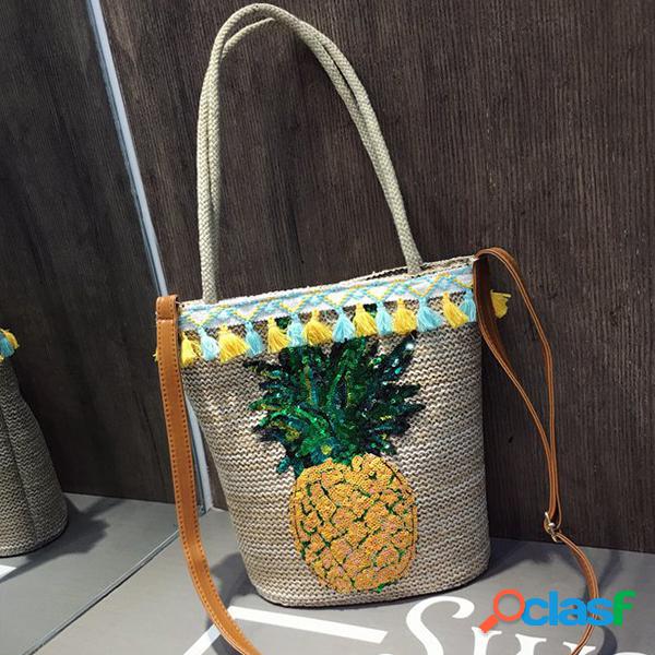 Mujer Paja bohemia Playa Bolsa Piña Bolsa Bandolera de