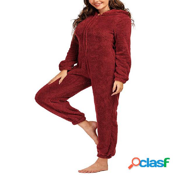 Mujer Plus Pijamas para el hogar de manga larga de lana de