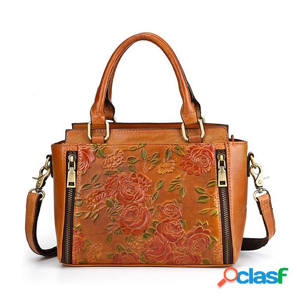 Mujer Retro Piel Genuina Bolso Bolso bandolera de flores