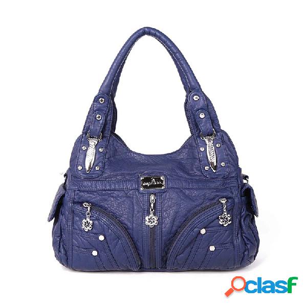 Mujer Soft Bolso de cuero Multi-bolsillo Sólido Hombro