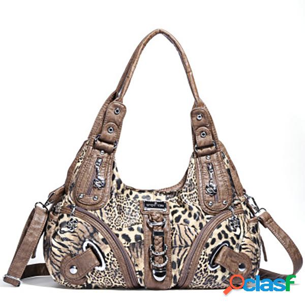 Mujer Soft Bolso de piel Leopard Patrón Crossbody Bolsa