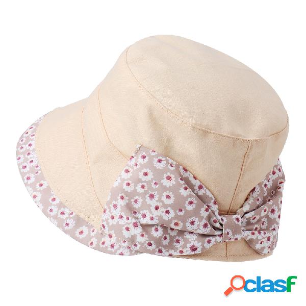 Mujer Summer Cotton Bow Protector solar ajustable Sombrero