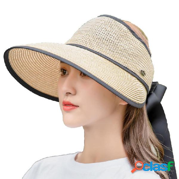 Mujer Summer Sunscreen Empty-top Straw Sombrero al aire