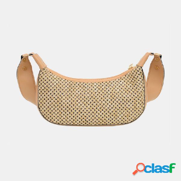 Mujer Verano Paja Patchwork Hombro Bolsa Bolso