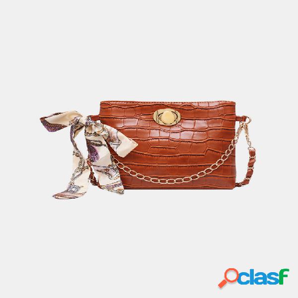 Mujer cerradura Cintas Cadena Caimán Satchel Bolsa