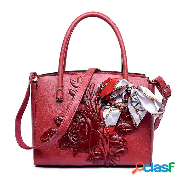 Mujer vendimia Bolso floral nacional Soft Bandolera de cuero