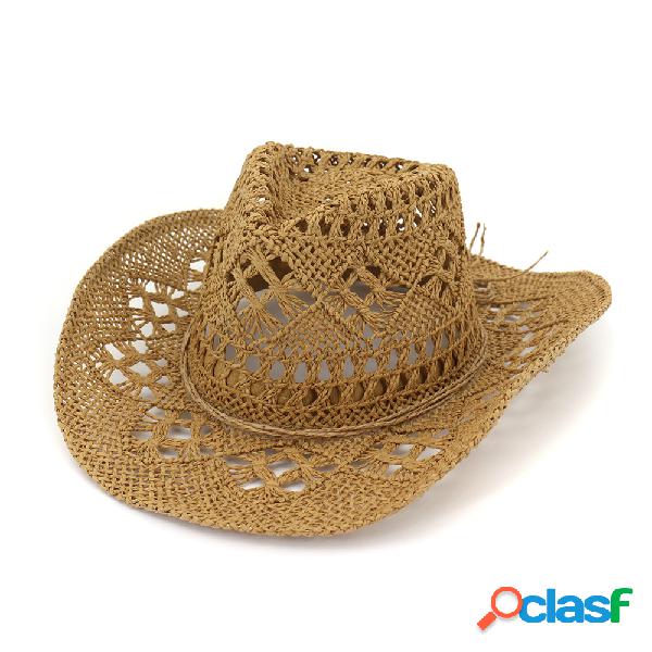 Mujer verano hueco transpirable exquisita paja Sombrero al