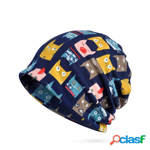 Mujeres invierno gato patrón gorro de algodón gorro