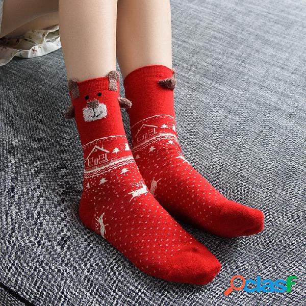 Mujeres lindo ciervo rojo Navidad algodón calcetines