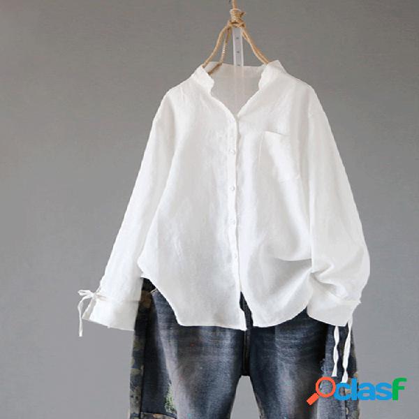 Nudo de manga larga con cuello alto de color liso Plus Talla