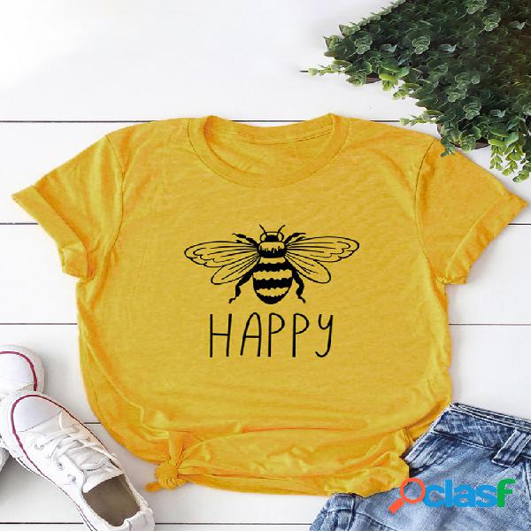 O-cuello Bee camiseta de manga corta con estampado de letras