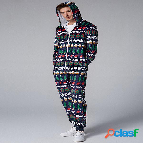 Onesies navideños con capucha para hombre, pijamas