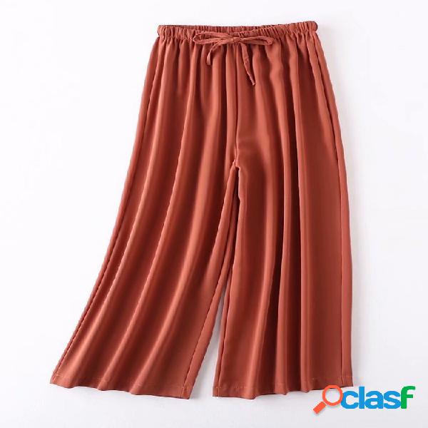 Pantalones anchos de cintura elástica Pure Color Elastic