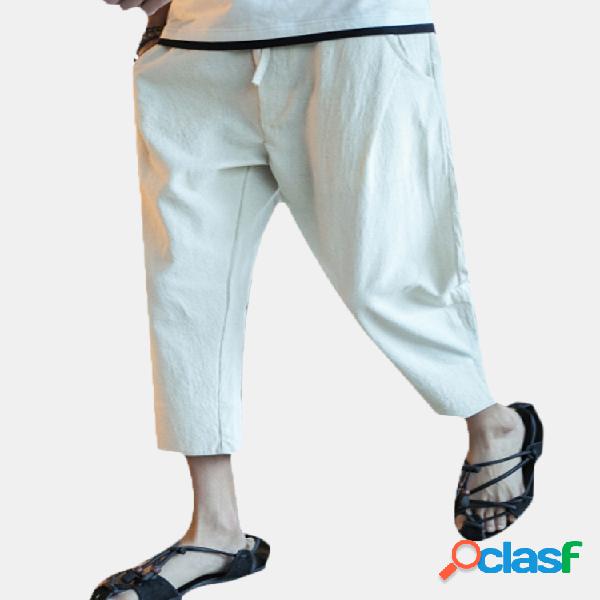 Pantalones casuales de algodón de color lino transpirable