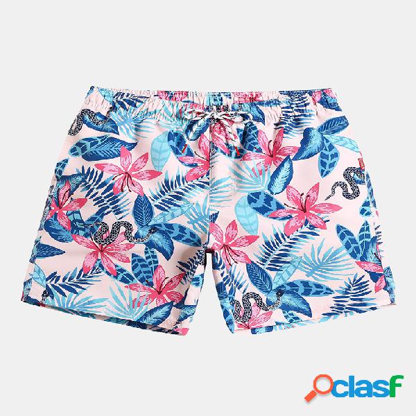 Pantalones cortos para hombre con estampado floral Plus