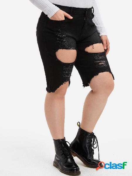 Pantalones cortos talla grande con corte en negro y cintura