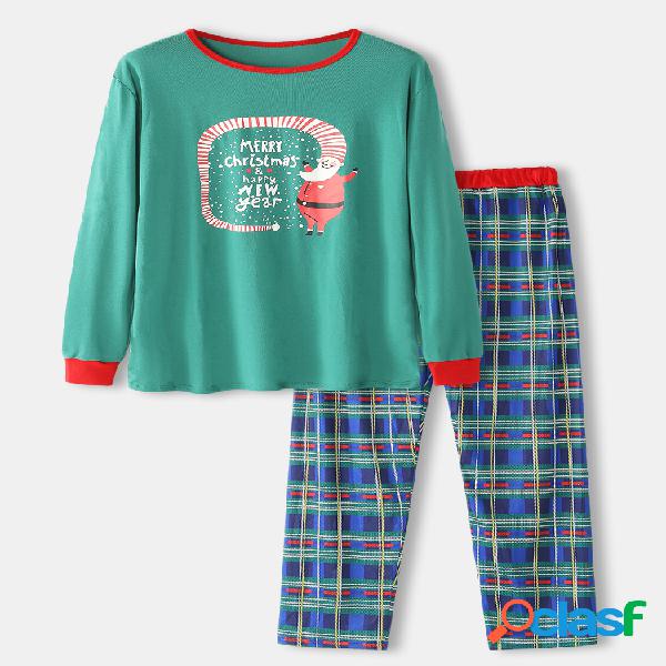 Papá Noel Navidad Impresión de dos piezas Loungewear Plaid