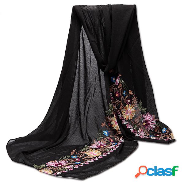 Pañuelo estilo nacional floral bordado de algodón y lino