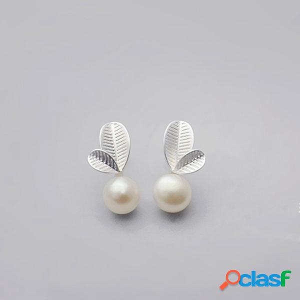 Pendientes de 925 plata con perlas y hojas