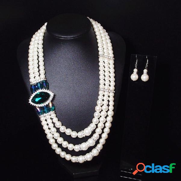 Perlas de lujo para mujer Boda Conjunto de joyas de piedras