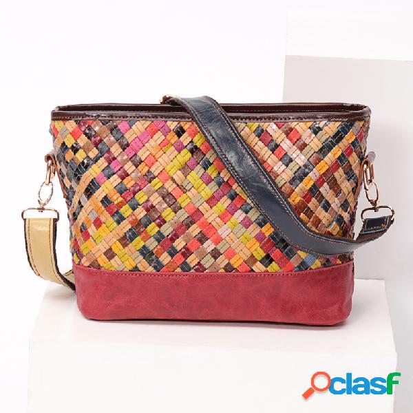 Piel Genuina Cubo de retazos Bolsa Hombro Bolsa Crossbody