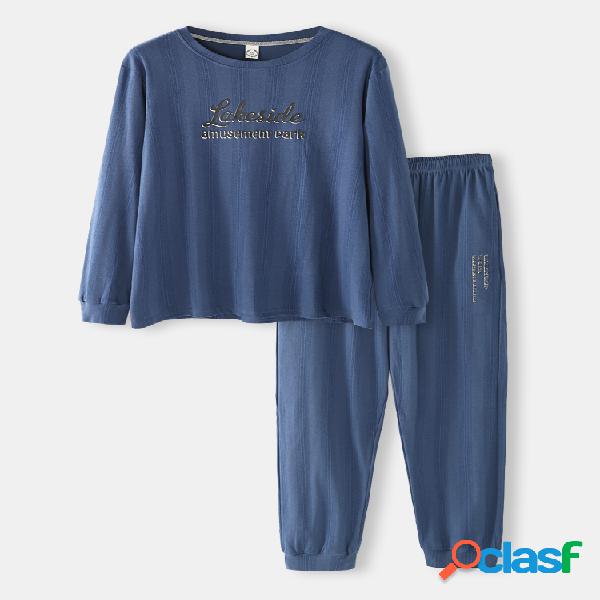 Pijama de rayas de algodón con estampado de letras azules