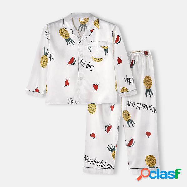 Pijama de solapa con estampado de sandía de piña Conjuntos
