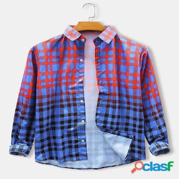 Plaid para hombre y Colorful Gradient Print Thin Daily Fit