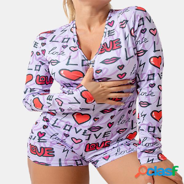 Plus Talla Mujer Allover Letter Corazón Pijamas estampados