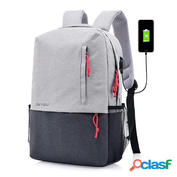 Poliéster USB de carga 16 pulgadas Laptop Bag Backpack para