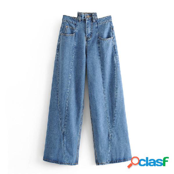 Párrafo para mujer Costuras irregulares lavadas Jeans