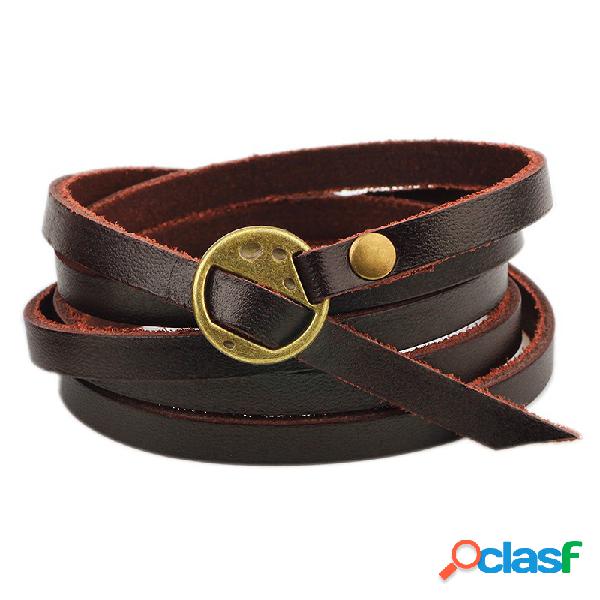 Pulsera Retro Multi Capa Leather Brown Men Bracelet Creative