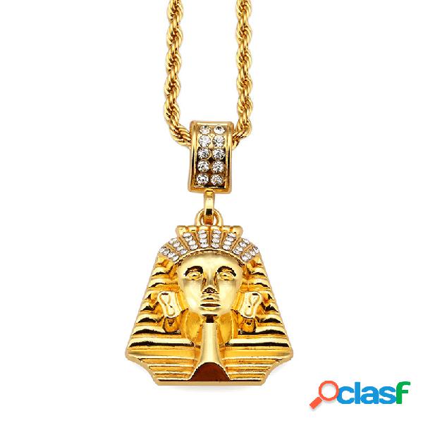 Punk Gold Men Rhinestones cadena Pharaoh colgante collar