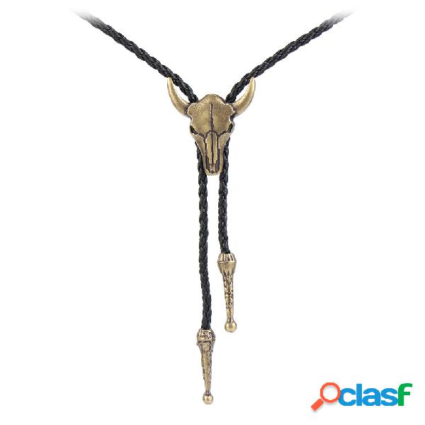 Punk Zinc Alloy Ox Head Skull Necklace Hombres ajustables
