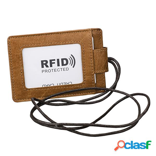 RFID Piel Genuina 4 Ranura para tarjeta Cuello Bolsa