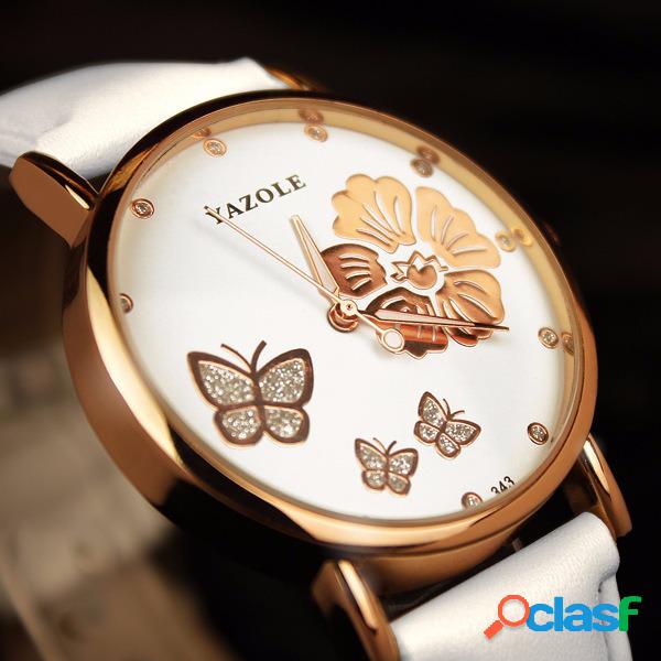 Reloj con esfera de flor de mariposa de moda Reloj de cuero