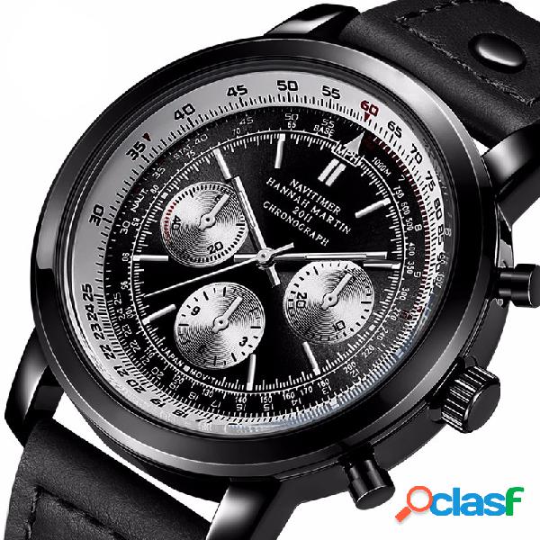 Reloj cronógrafo deportivo para hombre Leather Impermeable