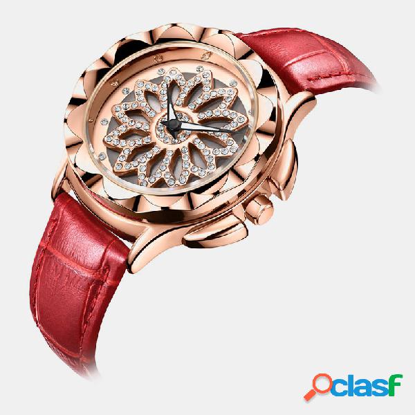 Reloj de mujer de moda de lujo con flor giratoria Diseño