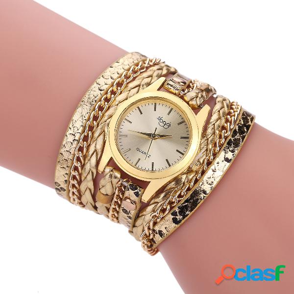 Reloj de pulsera de cuero de múltiples capas de moda